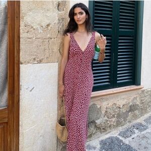 Reformation Luke Maxi Dress Red Rose Kendie Print Button Front Sun Dress Size 4